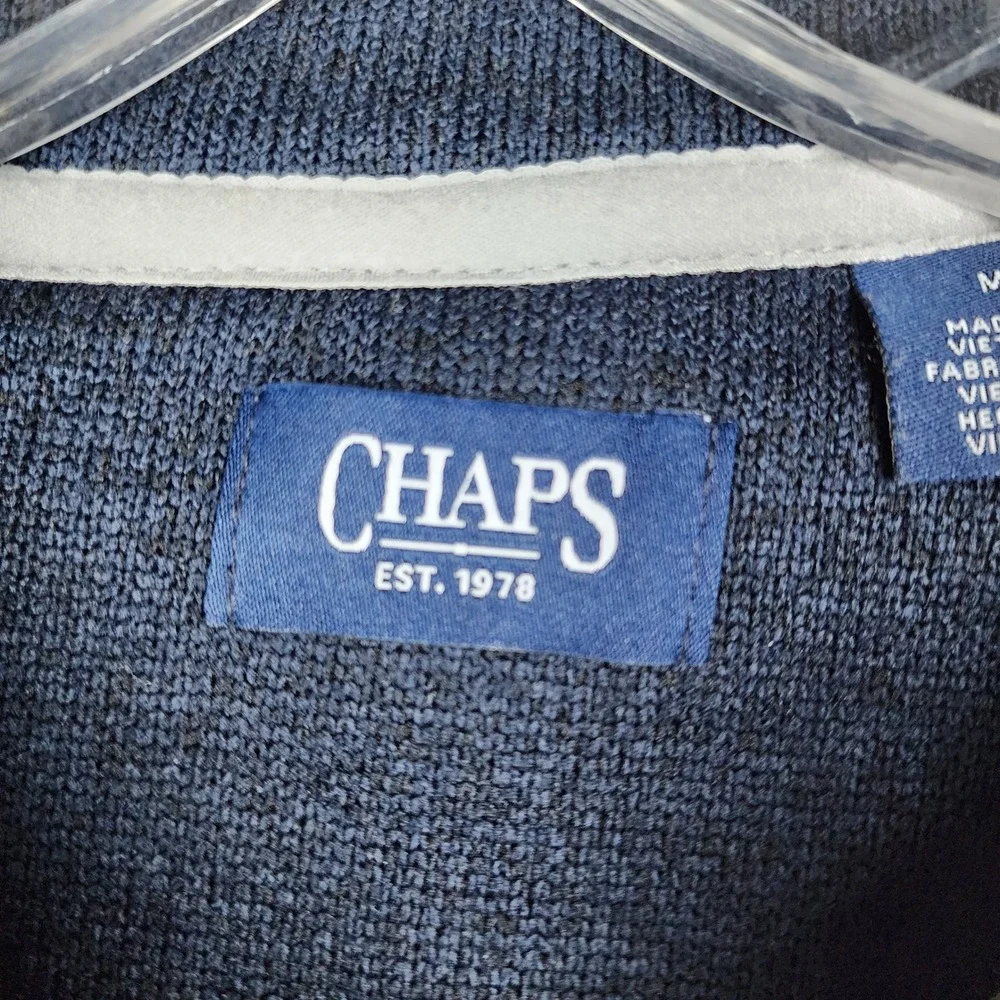 Chaps Sweater Fleece Jacket‎ Mens Medium Gray Marled Full Zip Mock Neck Pocket